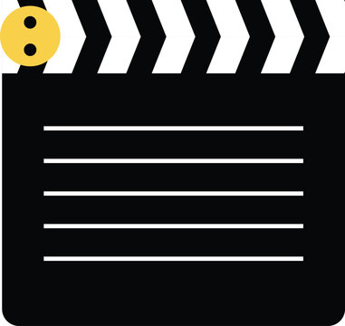 Black cinema clapperboard vector illustration isolated on white. This flat film slate icon is perfect for video production. Use this movie equipment graphic for Hollywood themes.