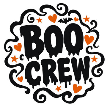 Boo crew halloween spooky melting typography vector design with decorative swirls halloween typography illustration seasonal celebration template decoration greeting invitation