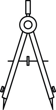 Technical drawing compass tool outline vector illustration for mathematics and engineering blueprint.