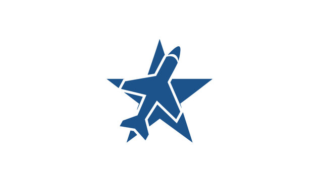 Military jet aircraft silhouette layered over a large five-pointed star in a monochromatic dark blue emblem design.