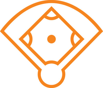 Orange baseball diamond outline vector illustration isolated on white. This minimalist sports field icon is perfect for athletic designs. Use this line art graphic for game day themes.