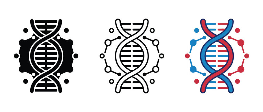 DNA helix structures with molecular and schematic variations isolated on transparent background