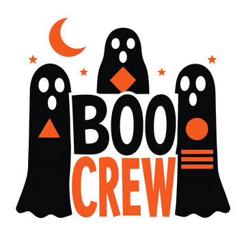 Halloween boo crew vector illustration with spooky ghosts and shapes halloween celebration illustration silhouette greeting decoration seasonal traditional mystical childish
