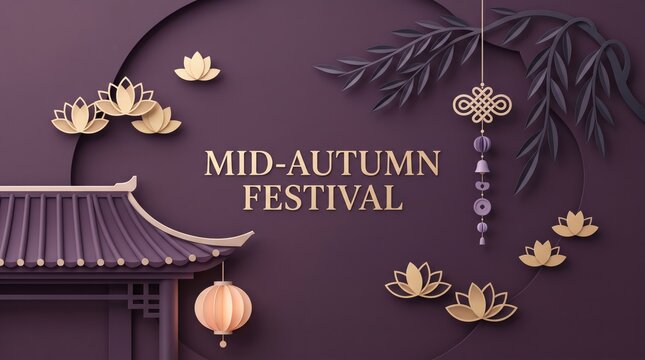 Vibrant Mid-Autumn Festival celebration with traditional lanterns and Asian architecture