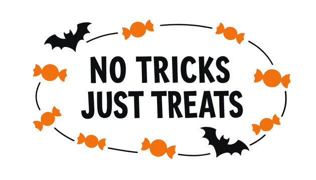 No tricks just treats halloween typography design featuring black bats and orange candies halloween typography seasonal background celebration invitation greeting decoration silhouette