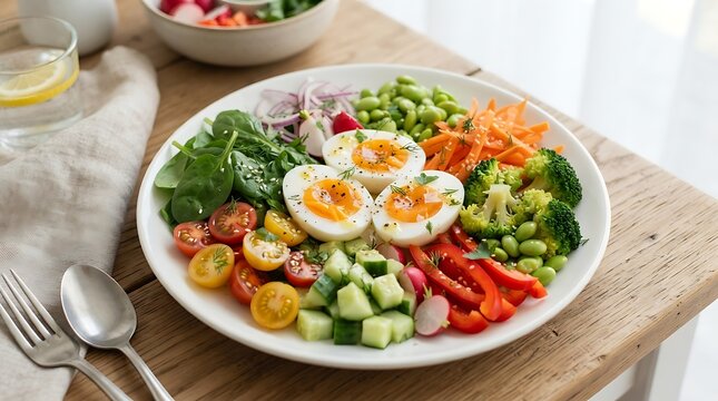 Healthy vegetable and boiled egg salad for nutritious meal