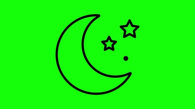 Animated Crescent Moon and Stars Line Icon Video Graphic Drawing on Green Screen Background for Nighttime Concepts