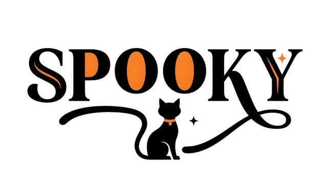 Spooky halloween lettering with a black cat illustration for festive designs