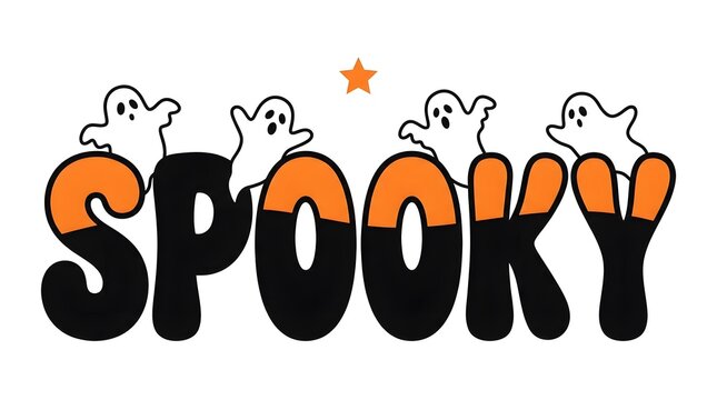 Colorful spooky lettering with cute ghosts and a star for halloween celebrations