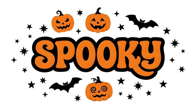 Festive halloween illustration with pumpkins bats and a spooky orange word art design