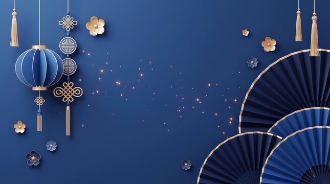 Traditional Chinese festival decoration with blue background and gold accents