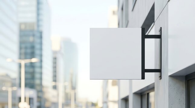 Modern building exterior with a blank signboard banner for product placement mockup.