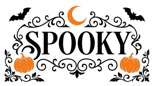 Decorative halloween sign with spooky lettering pumpkins bats and crescent moon