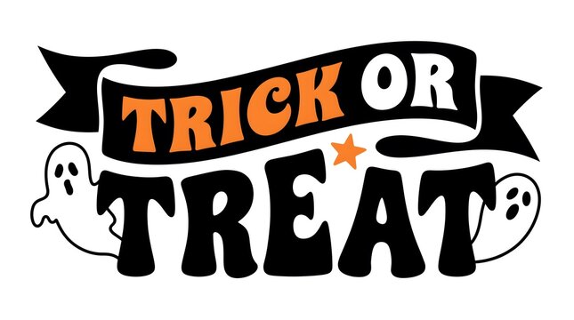 Festive trick or treat halloween banner with ghosts and orange star design
