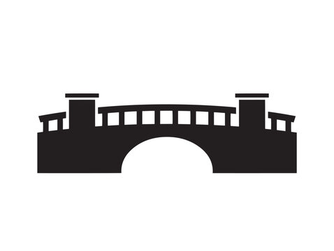 Bridge icon silhouette. Arch bridge vector graphic for connection and infrastructure design.