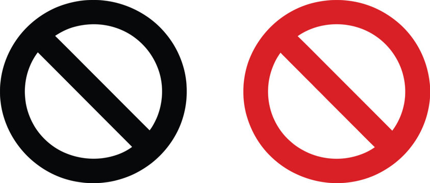 Prohibition signs vector, forbidden symbols with classic red circle and slash for no entry, restricted access, safety rules, and warning signage.