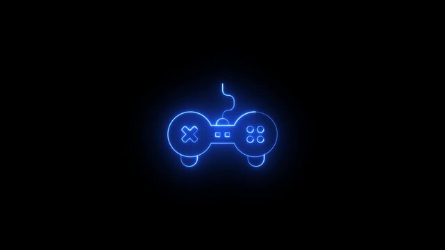 Neon glowing Video game controller line icon video animation on black background. Neon Gamepad flat icon animation. Bright Video game controller sign video motion. Neon lighting Game controller icon.