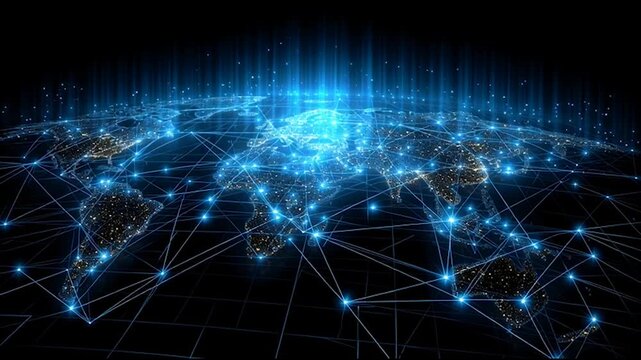 abstract cloud social media innovative cyber security network, using interconnected nodes to represent business partnerships on the Smart digital Innovation city with connection network reciprocity