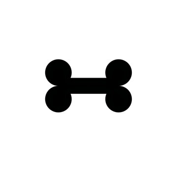 Minimalist dog bone icon, black pet treat silhouette on white background, simple animal snack symbol for veterinary apps
