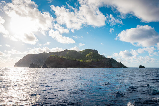 Landscape shot of famous island of Pitcairn where the Bounty mutineers settled after sinking their vessel