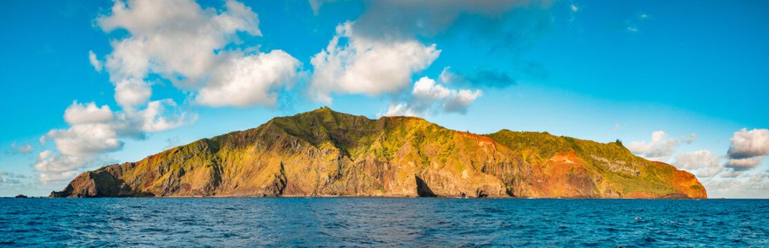 Landscape shot of famous island of Pitcairn where the Bounty mutineers settled after sinking their vessel