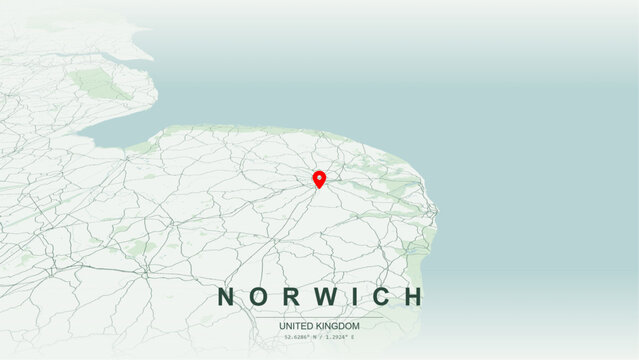 Modern minimalist vector map of Norwich, Norfolk, England. High-quality scalable illustration of Norwich geographic boundaries along River Wensum and River Yare contours for posters design.