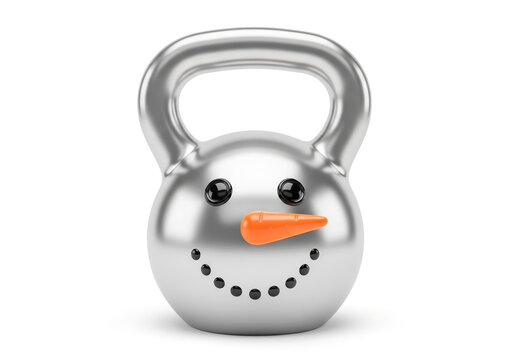 Metal kettlebell shaped like a funny snowman face