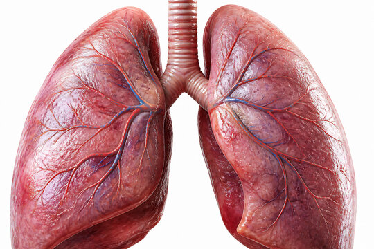 A detailed anatomical illustration of a pair of human lungs connected by the trachea and bronchi.