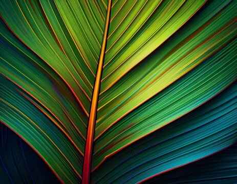 radiant green palm leaf with vivid veins artificial intelligence image