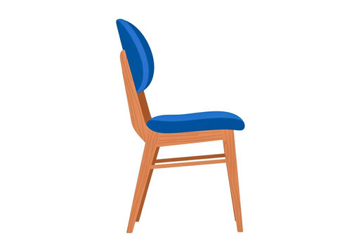 Modern wooden chair with blue fabric seat