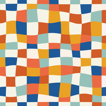 Seamless abstract background with colorful distorted checkered pattern in vintage retro style