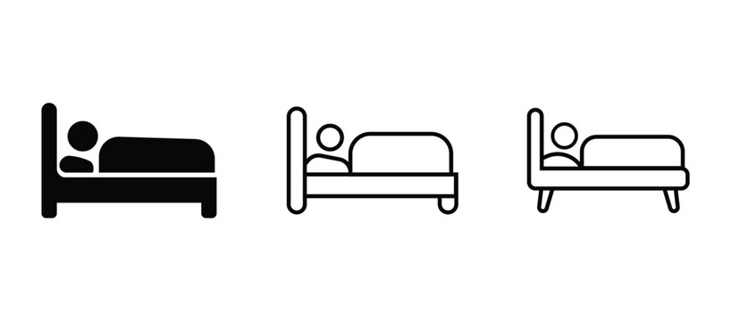  Single bed with person sleeping icon set, representing rest and accommodation in various styles