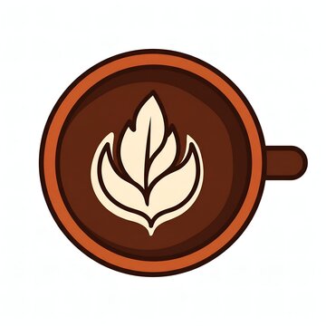 Coffee Cup with Leaf Latte Art Top View Illustration