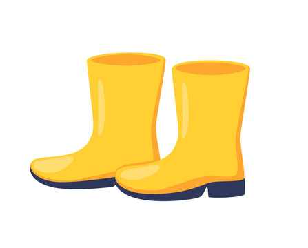 Two yellow boots featuring brown soles, illustrated in a playful, cartoonish vector style and isolated on a background