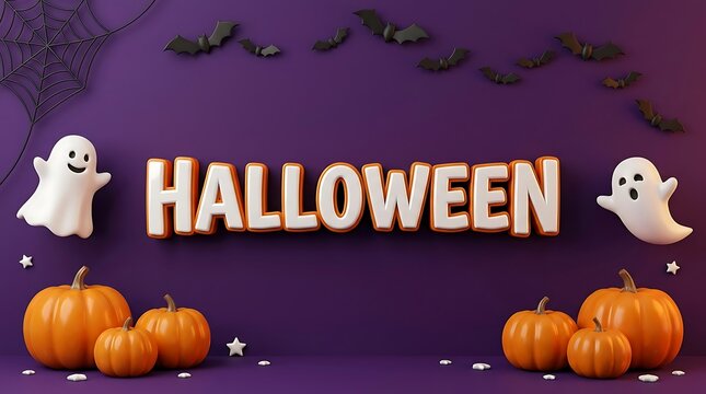 Halloween celebration graphic with pumpkins ghosts and bats design
