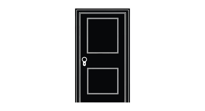 A black door with panels and a keyhole is shown as a silhouette