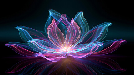 Obraz premium Abstract neon glowing lotus flower made of blue pink lines