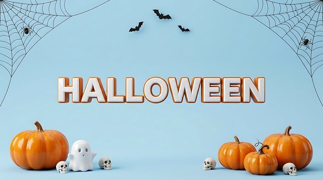 Halloween celebration with pumpkins ghosts bats and spooky decorations