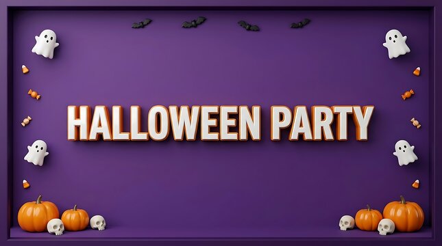 Halloween Party Graphic Design With Spooky Decorations And Orange Pumpkins