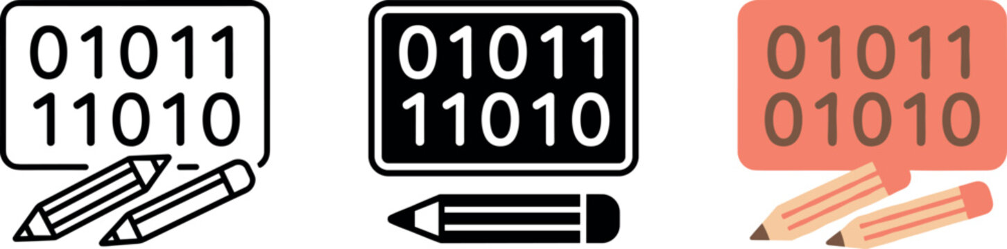Binary Code Writing Icon Set Representing Computer Programming Software Development and Digital Data Coding