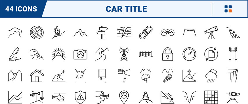 Car title document line icon set. Vector pictograms of vehicle, auto, registration, and ownership elements, thin linear illustration.