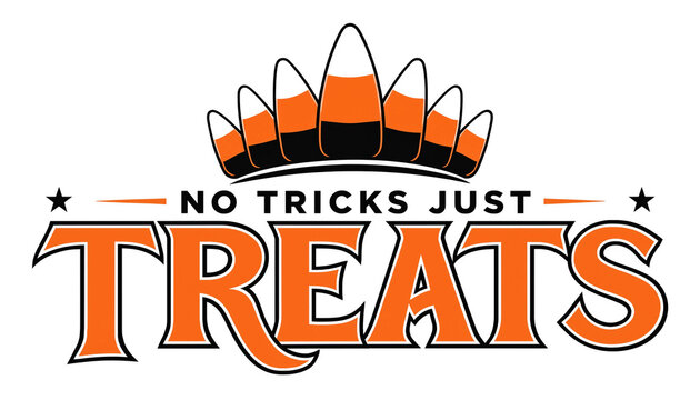 Cute halloween candy corn tiara vector design with no tricks just treats text halloween typography celebration greeting illustration decoration seasonal children