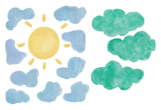 Weather Icons Elements Set Hand Drawn Watercolor