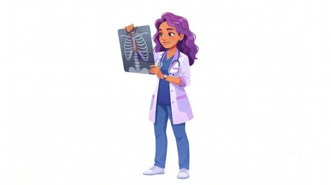 Cartoon female doctor analyzing chest x-ray scan vector illustration
