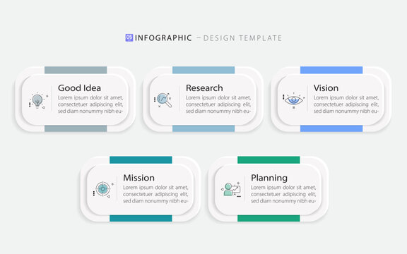 Timeline Creator infographic template. 5 Step timeline journey, calendar Flat simple infographics design template. presentation graph. Business concept with 5 options, gantt vector illustration.