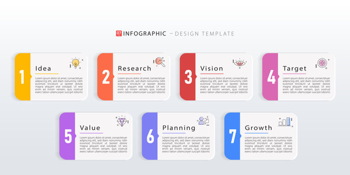 Timeline Creator infographic template. 7 Step timeline journey, calendar Flat simple infographics design template. presentation graph. Business concept with 7 options, vector illustration.
