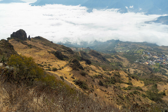 Sea of clouds over the Andean mountains of Llama, Chota, Peru