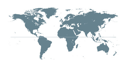 Fototapeta premium Minimalist world map vector, gray global silhouette with equator line. Professional earth atlas for business infographics and travel design.