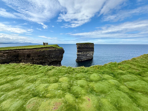 Landscape of Dun Briste sea stack at Downpatrick Head in Ballycastle Ireland