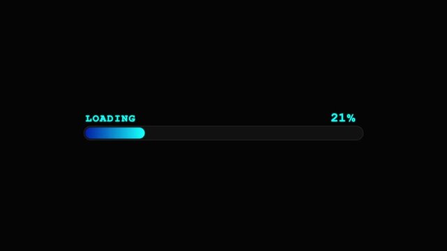 Animated loading bar reaching 100 percent on black background